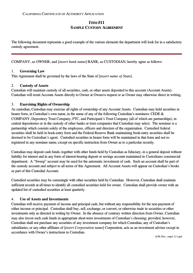 Custody Agreement Template